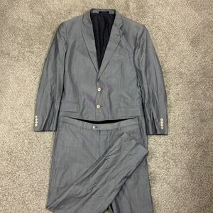 Joseph Abboud Suit Loro Piana Trilogy Grey Pinstripe 42L 34X31 Wool Silk Blend